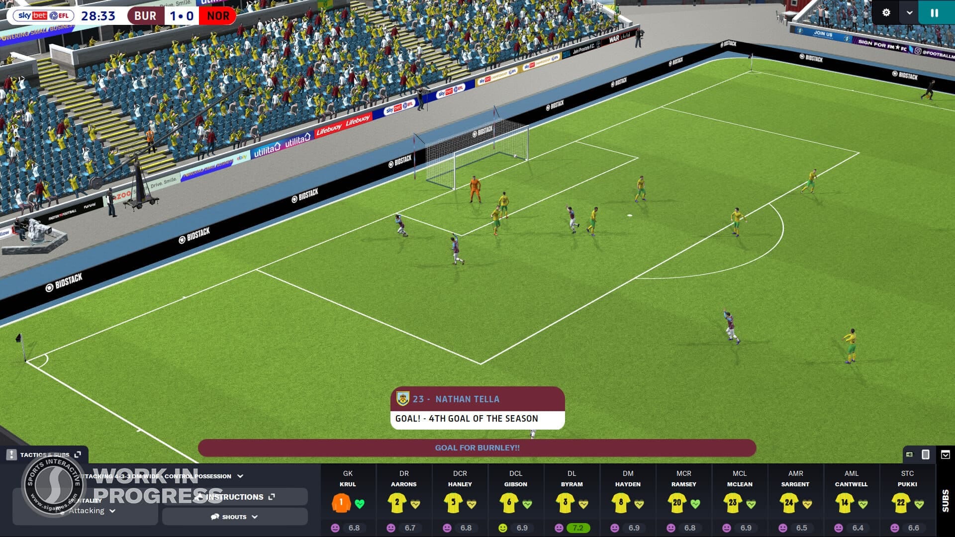 Football Manager 2023 screenshot via Steam, where we see the players on the field ready to score a goal, Football Manager 2023 delayed